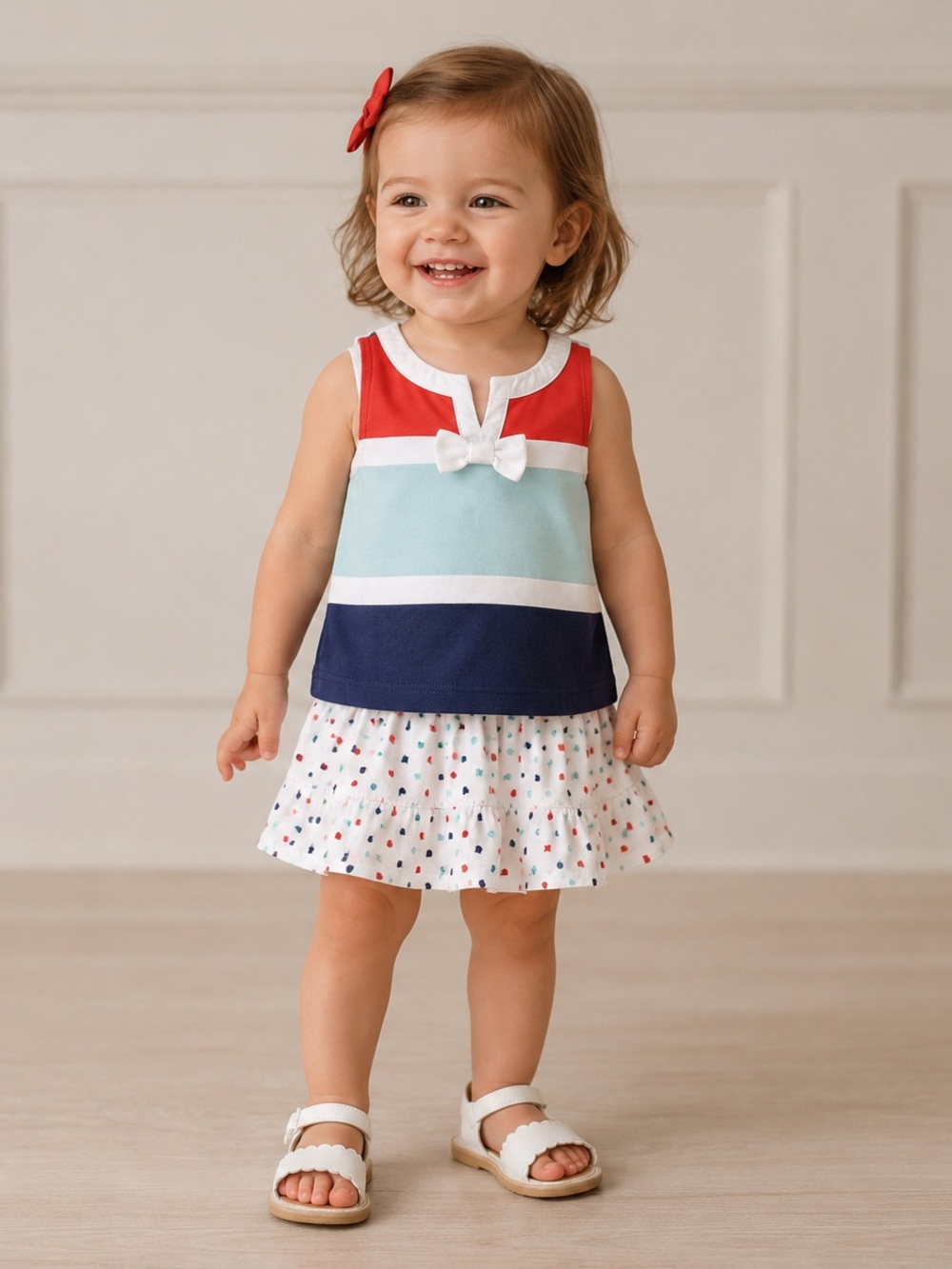 Janie and Jack Red, Light Blue, Navy & White Striped Dress Set